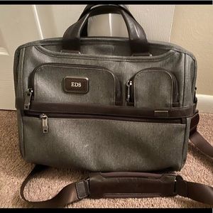 Tumi briefcase - brown leather with gray canvas